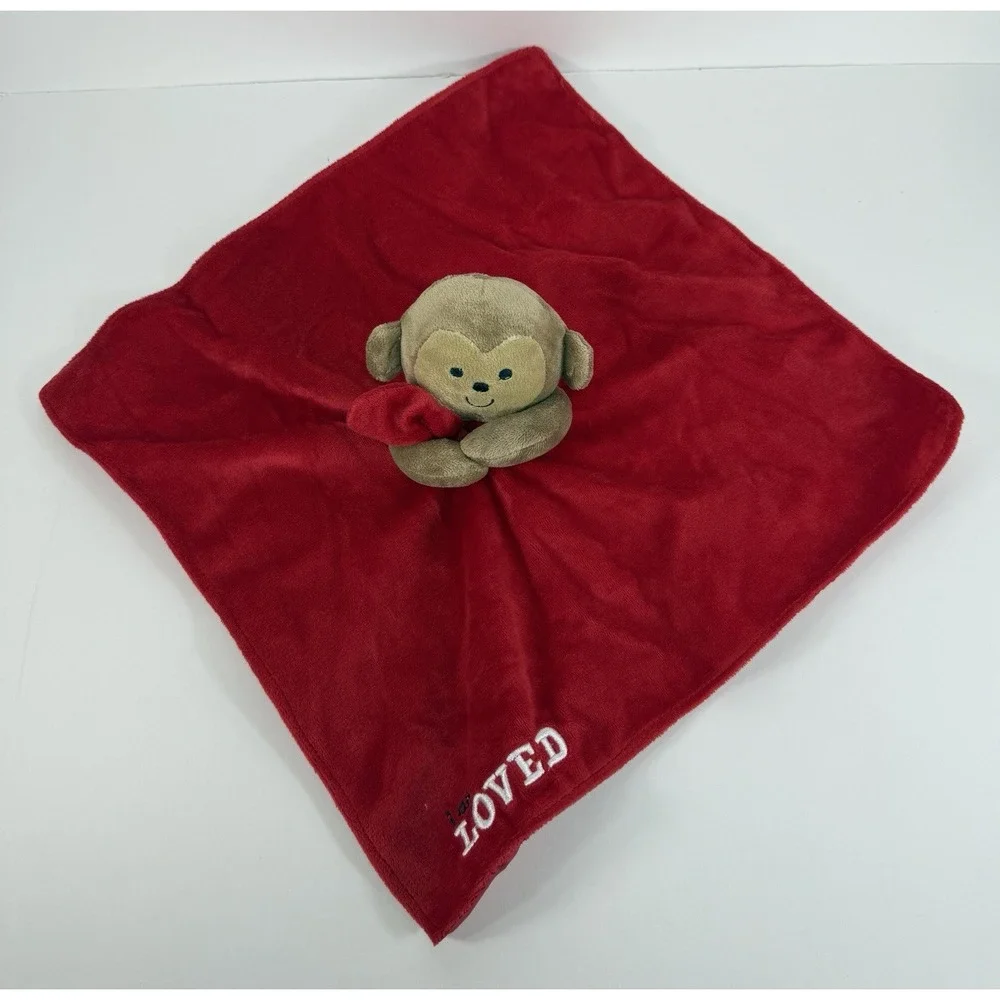 Carters  Brown Monkey I AM LOVED Red Satin Security Blanket Rattle Baby Lovey